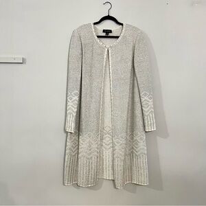 Vintage St. John Tweed Metallic Silver Ivory Trim Longline Topper Jacket Sz 16